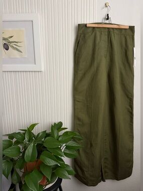 Calvin Klein Olive Green Linen Wide Leg Pants 12